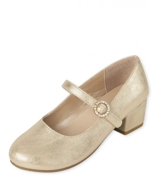 Childrens Place Gold Girls Jewelled Metallic Heel Shoes